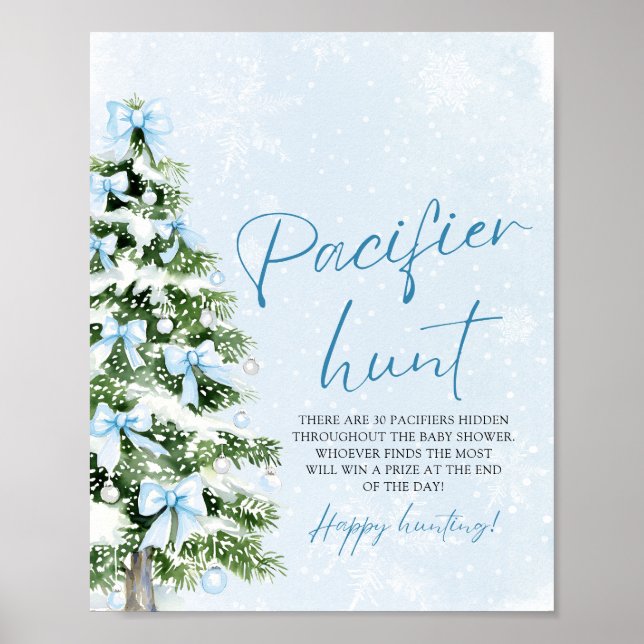 Poster Árvore de Natal com Laço Azul Caça ao Chupeta no C (Frente)