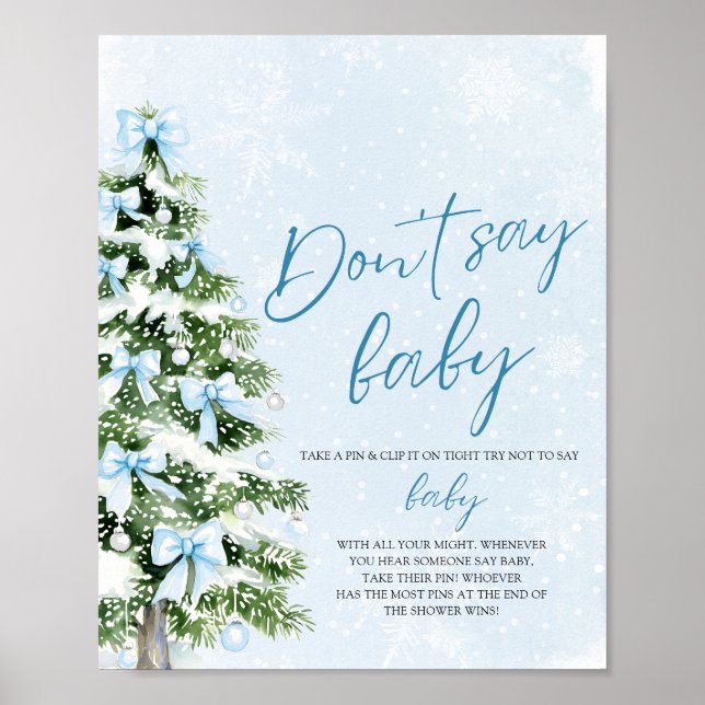 Poster Árvore de Natal com Laço Azul para Chá de Bebê Não (Frente)