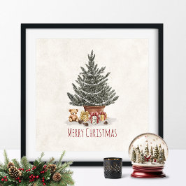 Poster Árvore de Natal com Presentes e Estampa de Urso de