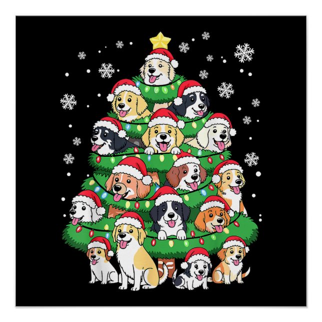 Póster Árvore de Natal de Cachorro - Fofos Cachorrinhos d (Frente)