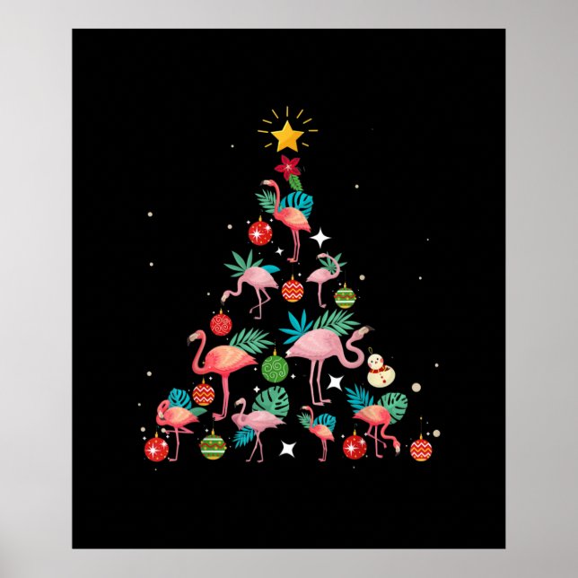 Poster Árvore de Natal de Flamingo Engraçado (Frente)