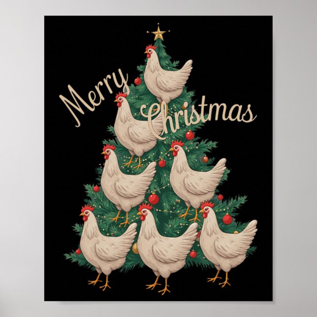 Poster Árvore de Natal de Frango Engraçado Frangos Árvore (Frente)