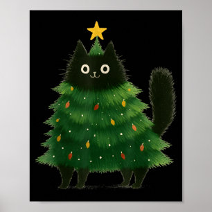 Poster Árvore de Natal de Gato Preto Fofa Amante de Pet N