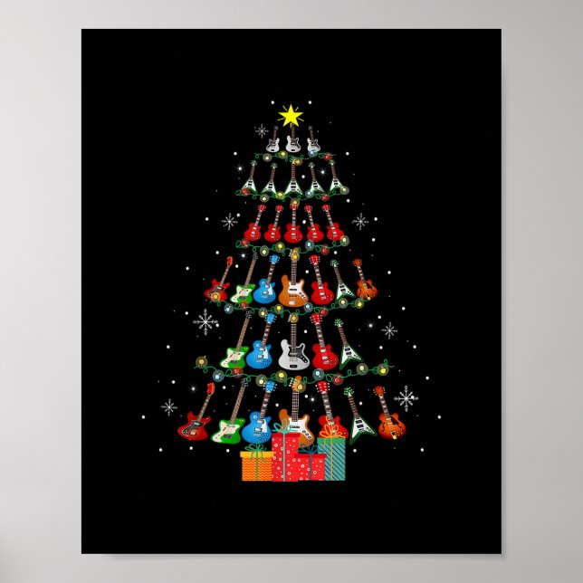 Poster Árvore de Natal de Guitarra legal Merry Xmas Gifts (Frente)