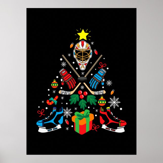 Poster Árvore de Natal de Hóquei em Gelo Merry Xmas (Frente)