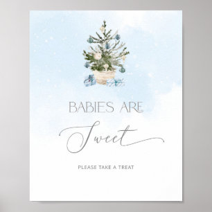 Poster Árvore de Natal de inverno azul Os bebês são doces