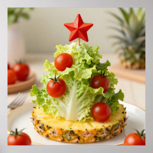 Poster Árvore de Natal de Legumes, Folhas de Alface & Cer