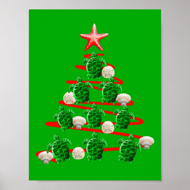 Poster Árvore de Natal de Tartarugas do Mar Verde (Frente)
