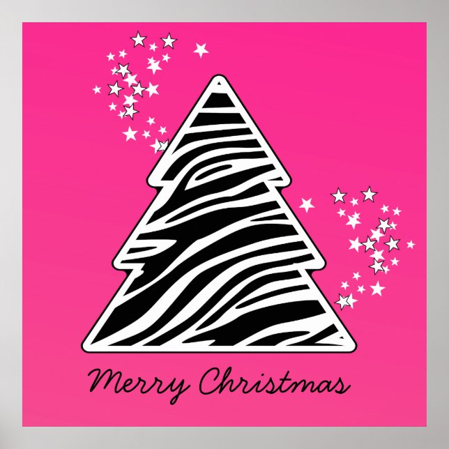 Poster Árvore de Natal de zebra rosa (Frente)
