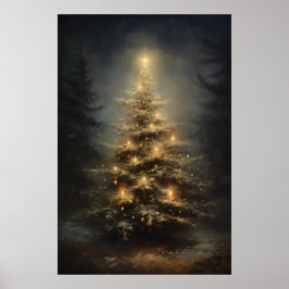 Poster Árvore De Natal Desortada Na Floresta À Noite