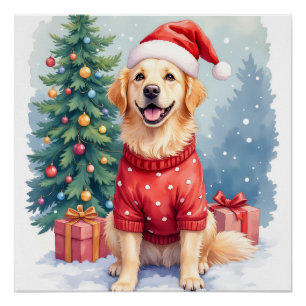 Póster Árvore de Natal do Cachorro de Água Colorida Quent