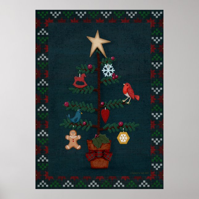 Poster Árvore de Natal do Folk Moderno | Arte de Cherie (Frente)