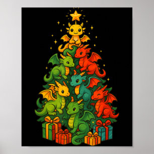 Poster Árvore de Natal Dragão Engraçado Natal Dragão