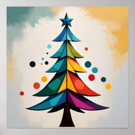 Poster Árvore de Natal e Círculo Geométrico Simples de Po