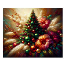 Árvore de Natal e Flores em uma Parede Bonita