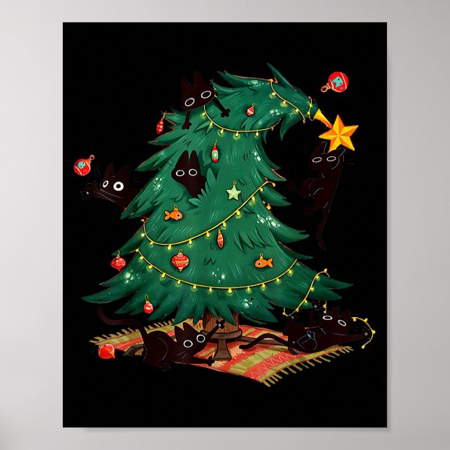 Poster Árvore De Natal E Gato Fofos Amantes De Gatos De N (Frente)