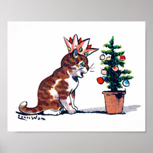 Poster Árvore de Natal e Kitten, Louis Wain