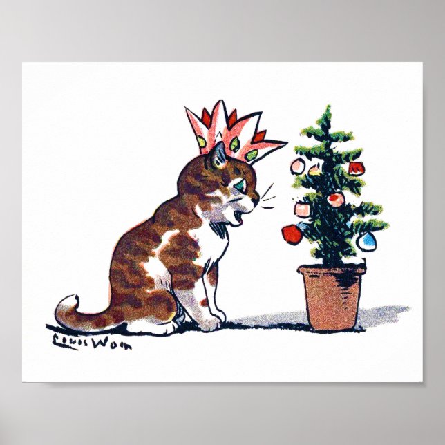Poster Árvore de Natal e Kitten, Louis Wain (Frente)
