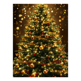 Póster Árvore de Natal Elegante Decorada com Luzes