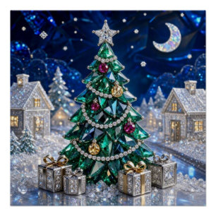Póster Árvore de Natal em Esmeralda Joia Diamante Vila