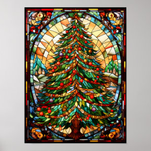 Poster Árvore de Natal em Vidro Colorido Artístico Festiv