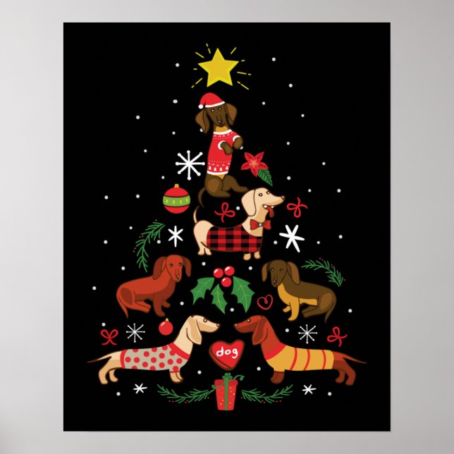 Poster Árvore de Natal Engraçado Dachshund (Frente)