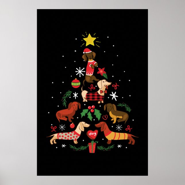 Poster Árvore de Natal Engraçado Dachshund (Frente)