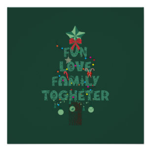 Póster Árvore de Natal Família Amor Diversão Juntos
