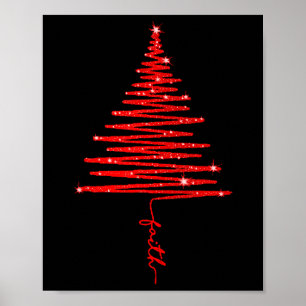 Poster Árvore de Natal Fé Brilhante Vermelha