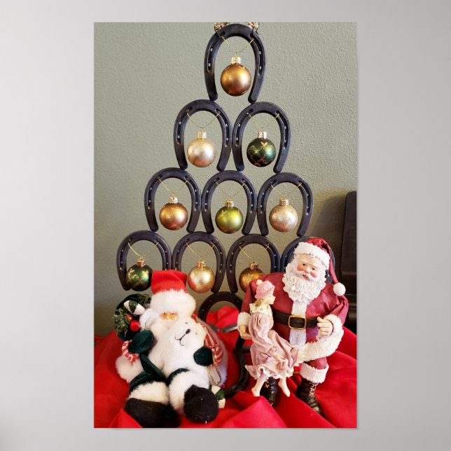 Poster Árvore de natal ferradura fotografia Papai Noel (Frente)