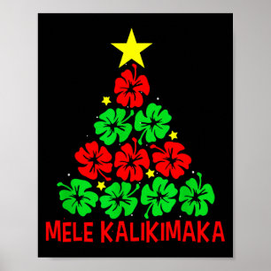 Poster Árvore de Natal Floral Havaiana Mele Kalikimaka Tr