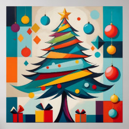 Poster Árvore de Natal Geométrica Art Déco Alegre com Pre