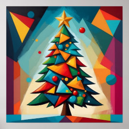 Poster Árvore de Natal Geométrica Art Deco Múltiplos Triâ