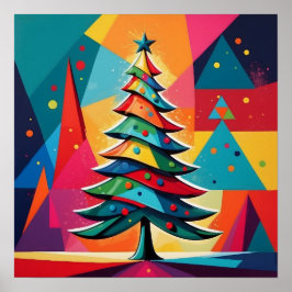 Poster Árvore de Natal Geométrica Camadas Pop Art
