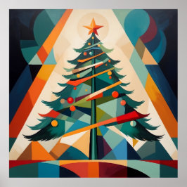Poster Árvore de Natal Geométrica em Triângulo Art Déco