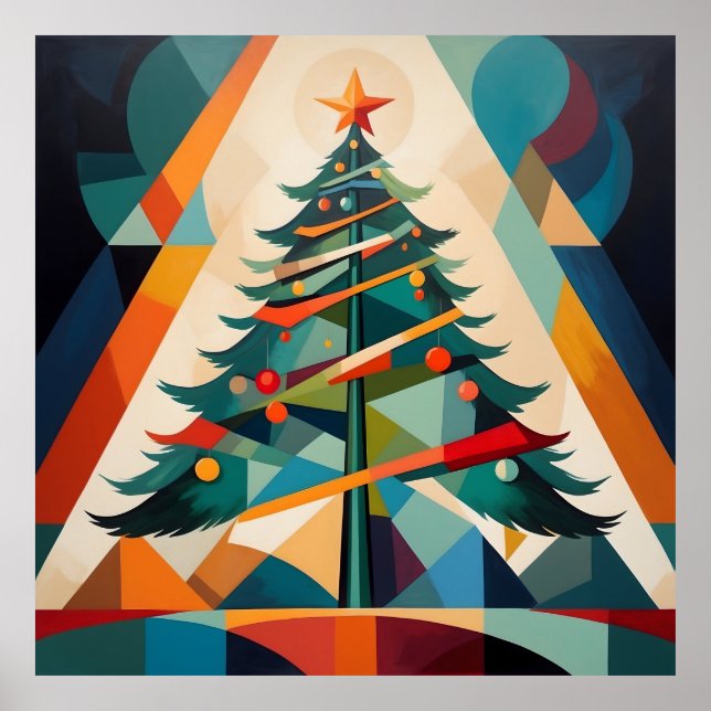 Poster Árvore de Natal Geométrica em Triângulo Art Déco (Frente)