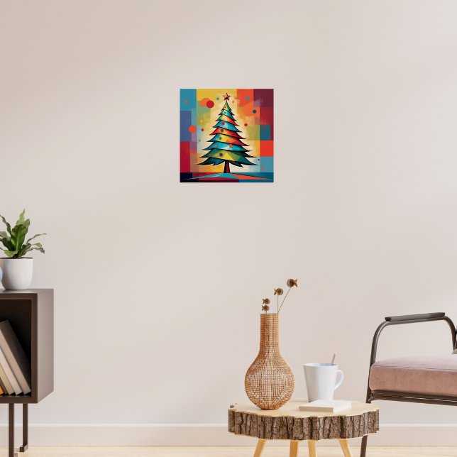 Poster Árvore de Natal Geométrica Pop Art em Quadrados (Sala de Estar 3)