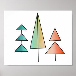 Poster árvore de natal geométrica rosa vermelho azul ombr
