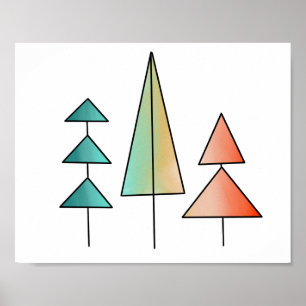 Poster árvore de natal geométrica rosa vermelho azul ombr