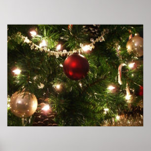 Póster Árvore de Natal I Feriado Verde Bonito e Vermelho
