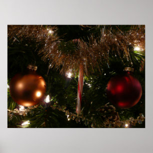 Poster Árvore de Natal II Feriado Vermelho e Dourado