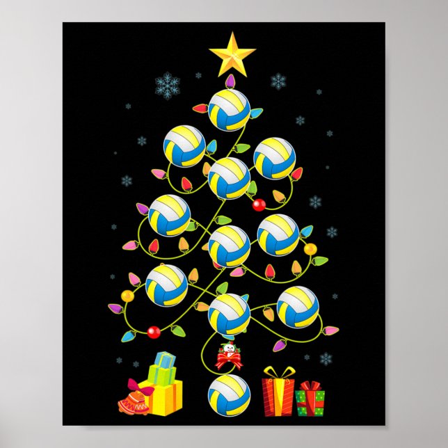 Poster Árvore de Natal Iluminando Bola de Voleibol Santa  (Frente)