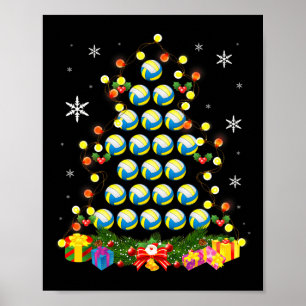 Poster Árvore de Natal Iluminando Bola de Voleibol Santa