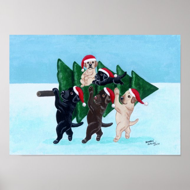 Póster Árvore de Natal Labradores na Trabalho de arte do  (Frente)