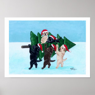 Poster Árvore de Natal Labradores na Trabalho de arte do