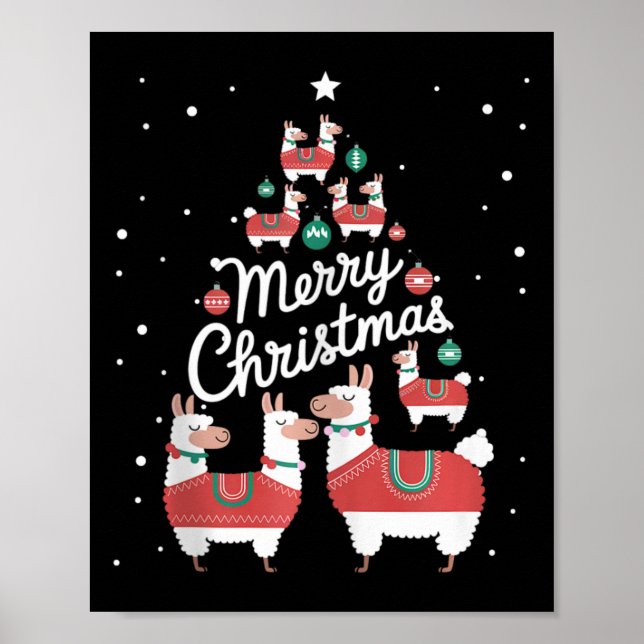 Poster Árvore de Natal Lama Xmas Tree Llamas (Frente)