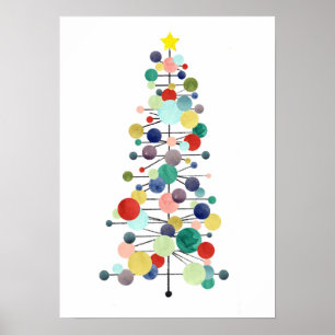 Poster Árvore de Natal Mid Century Modern Pontos Retro