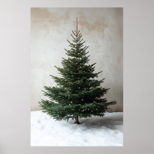 Poster Árvore de Natal minimalista com luzes suaves na ne