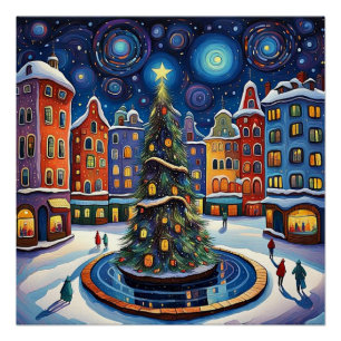 Póster Árvore de Natal na praça 1 da cidade
