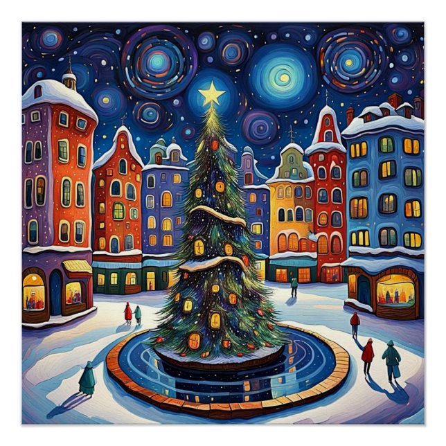 Póster Árvore de Natal na praça 1 da cidade (Frente)